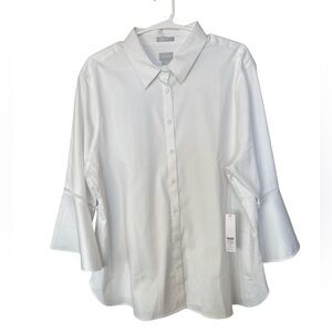 Chico’s No Iron Chic Stretch White Button Down Blouse Size 3 16 NWT